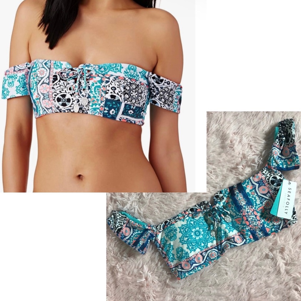 Seafolly Australia lace up cold shoulder bandeau bahama swim top